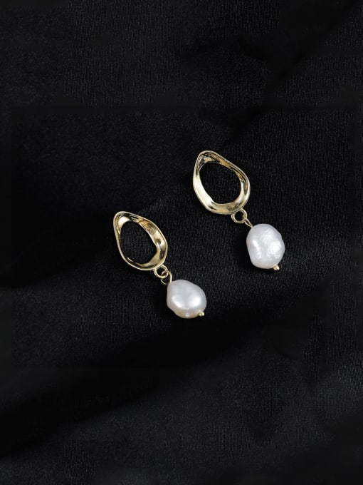 ES2083 [Gold] 925 Sterling Silver Imitation Pearl Geometric Minimalist Drop Earring